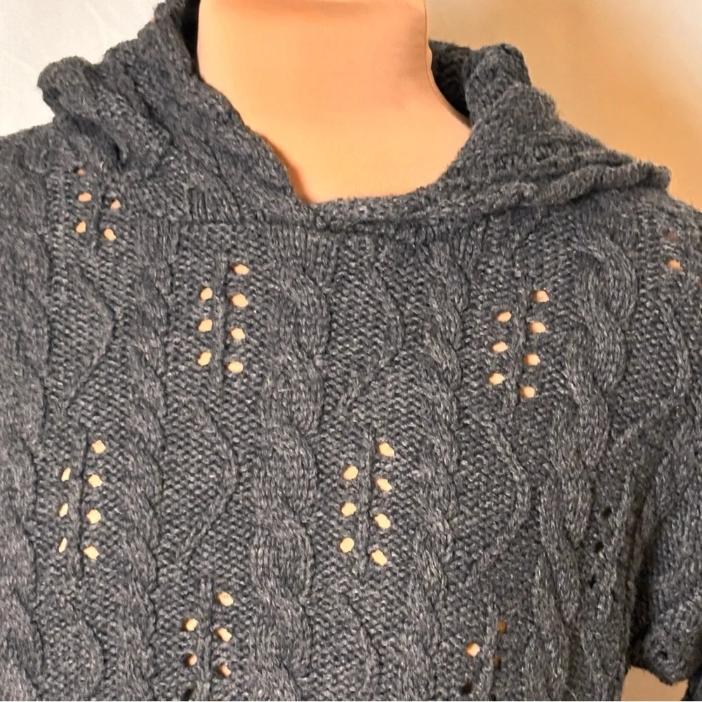 525 America Charcoal Cable Knit Hooded Sweater Cotton Blend Size S